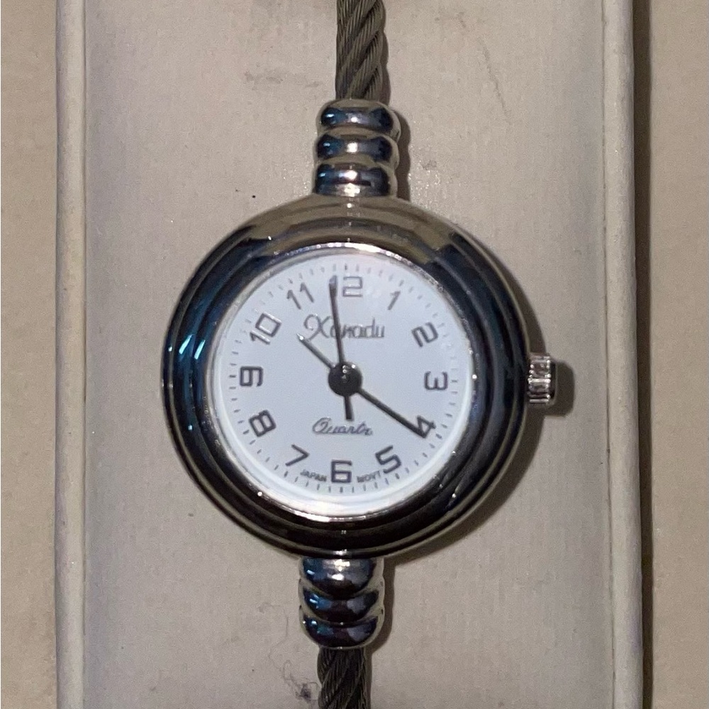 Xanadu Women's Quartz SilverTone Cable Cord Cuff Bangle Bracelet Analog Watch 6”